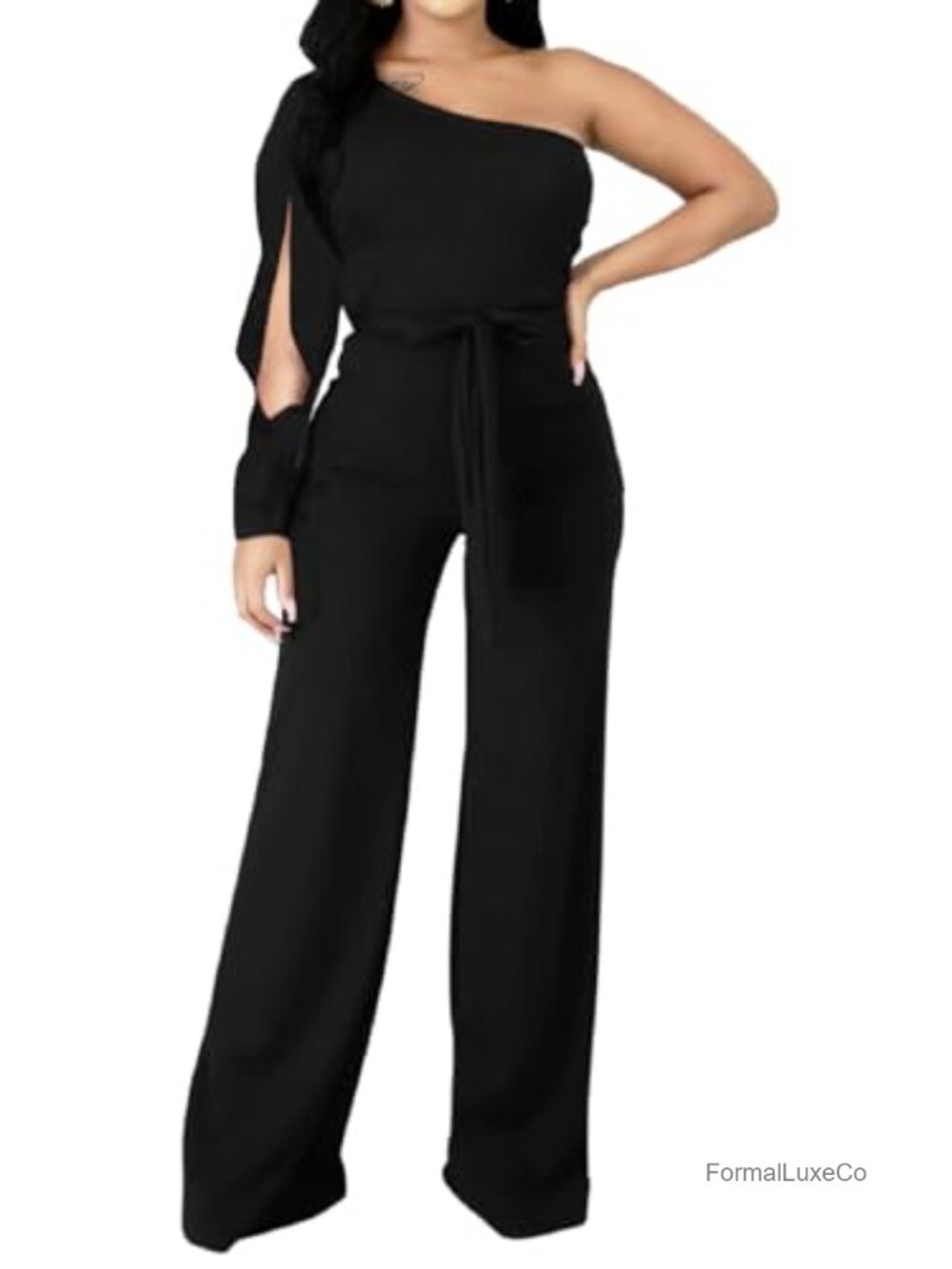 Women's Formal One Shoulder High Waisted Straight Leg Jumpsuit